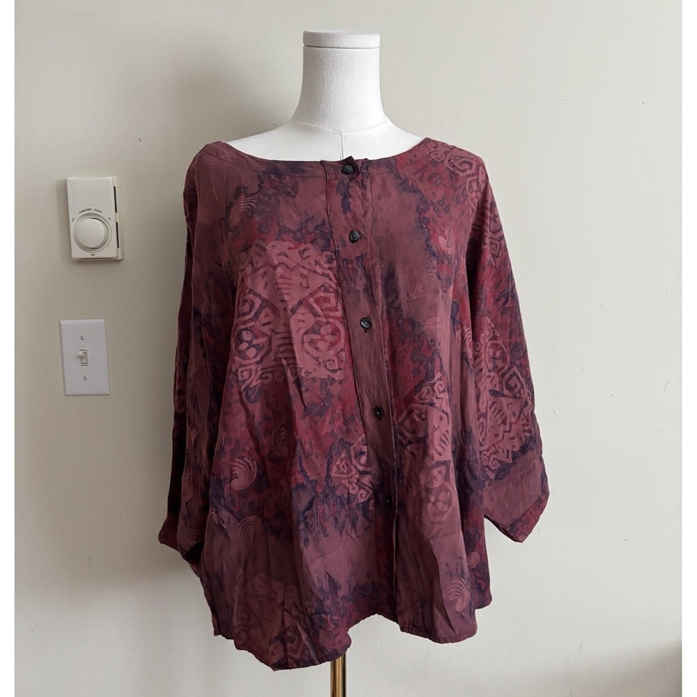 Bohemian Hippie Whimsigoth Batwing Sleeve Top Batik Purple Pink Womens Large XL